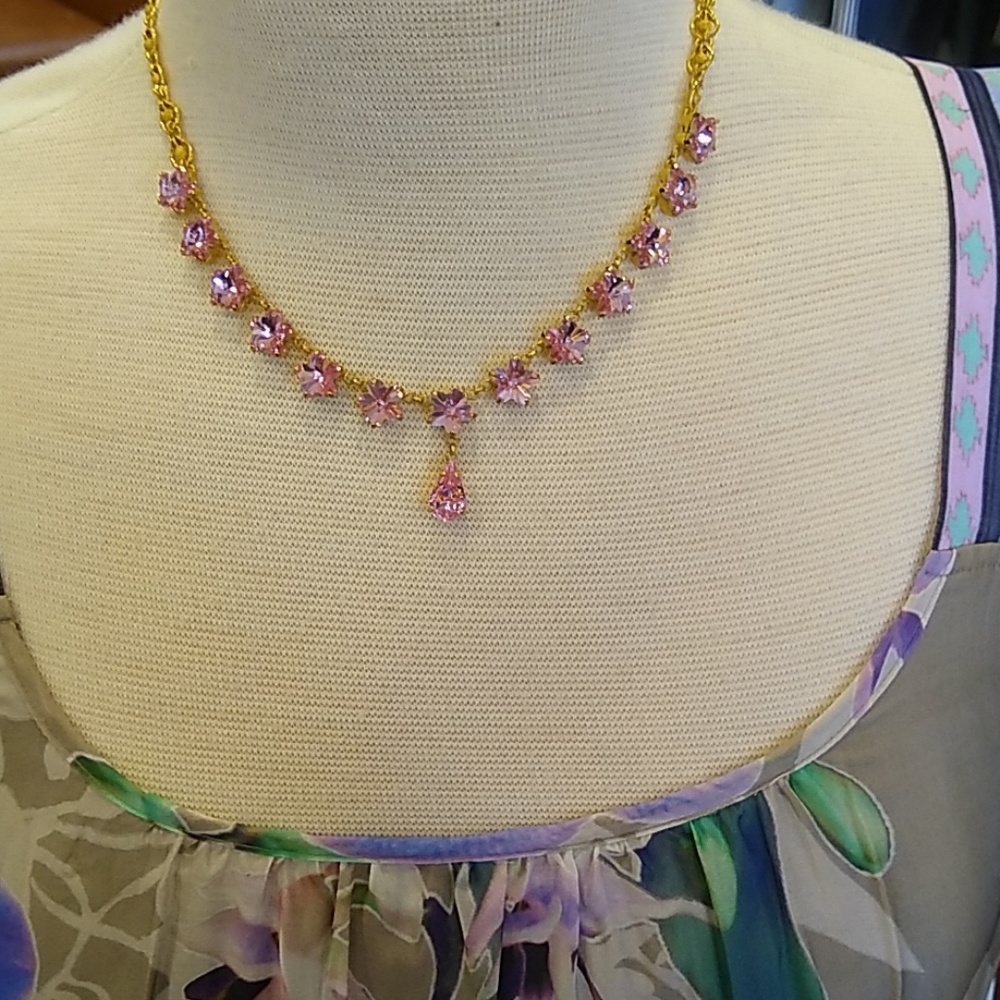 Rose 🌹 Swarovski Crystal &Yellow Gold Necklace